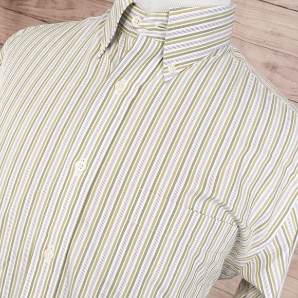 EDDIE BAUER RELAXED FIT WRINKLE RESISTANT GREEN STRIPED BUTTON DOWN SHIRT MENS L - Picture 2 of 8